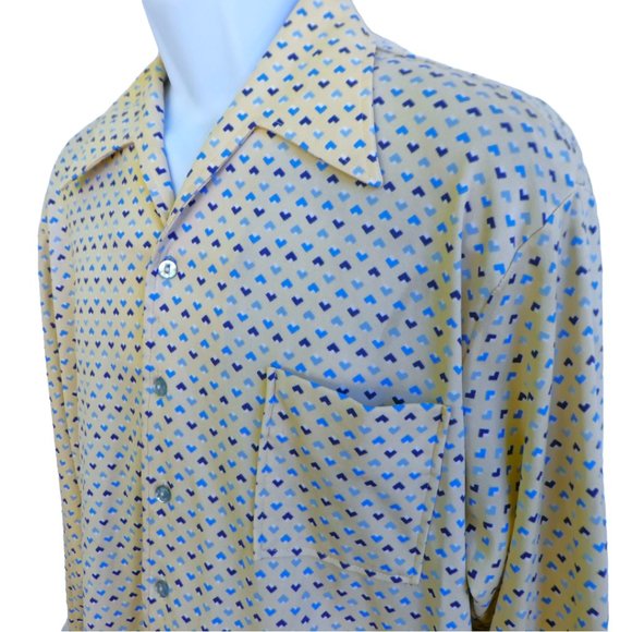 Joel Vintage 70s Disco Shirt Poly Knit Dagger Pointed Collar Birds Eye Geo XL - Picture 3 of 7